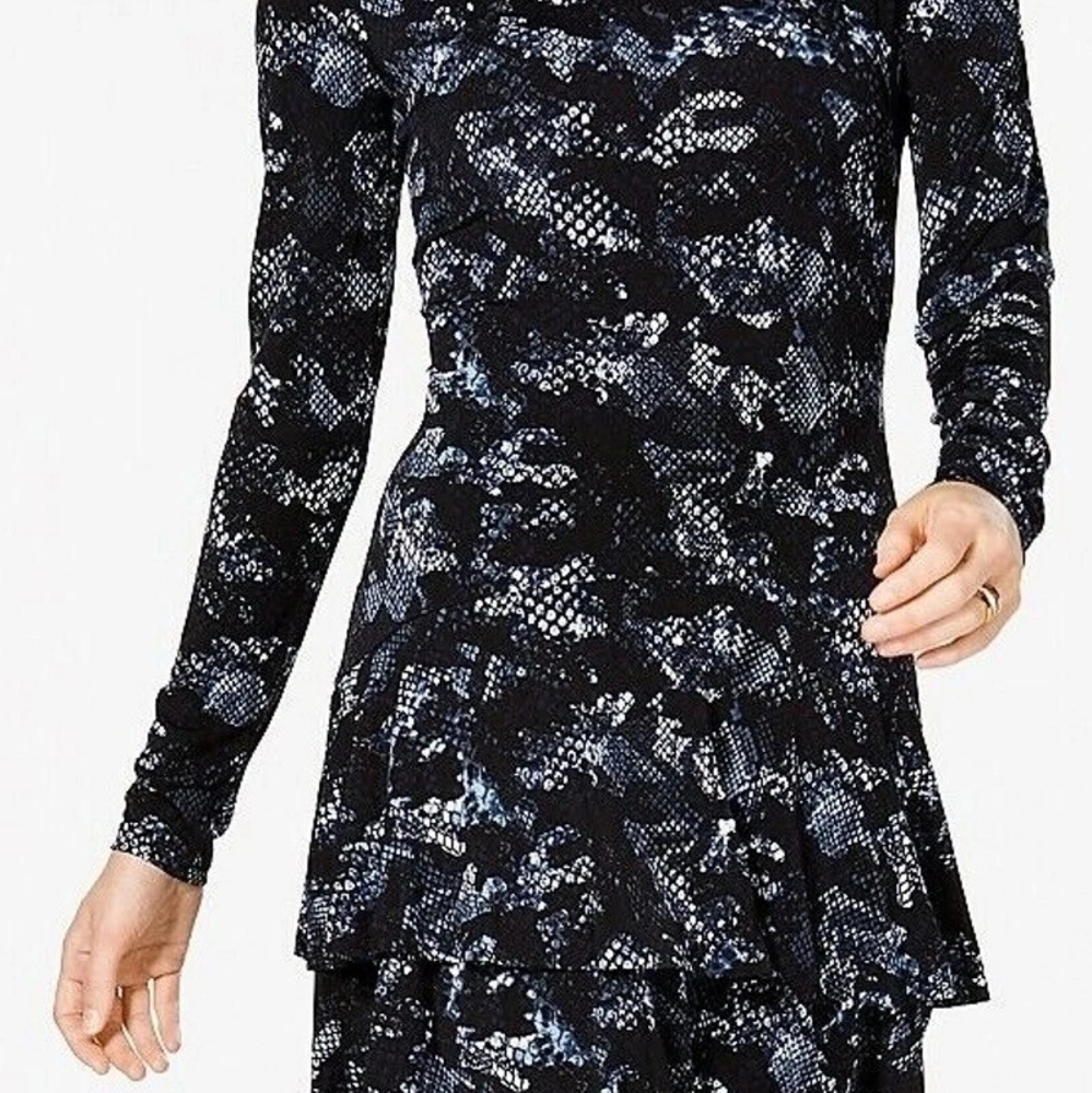 Michael Kors Navy and White Patterned Long Sleeve Dress